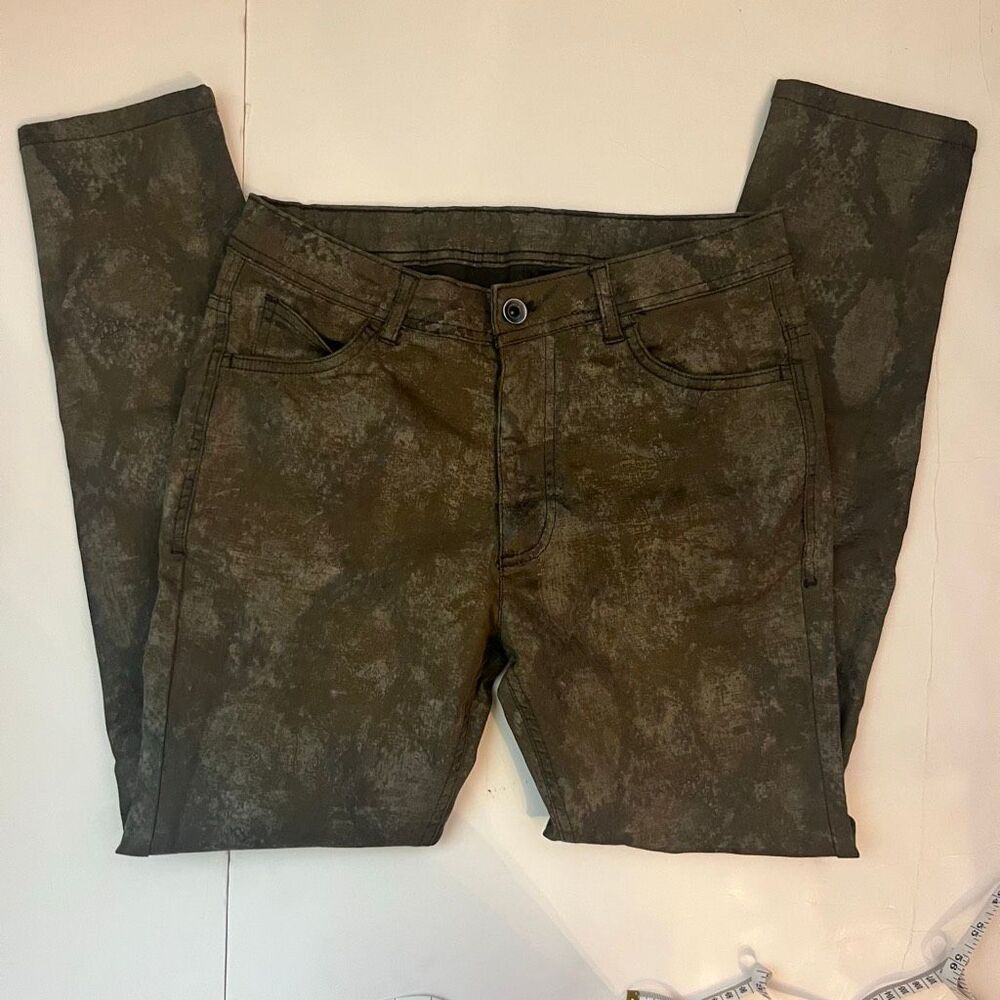 Zara Man Men's Snakeskin Camo Waxed Cropped Skinny Jeans Olive Green Size 30